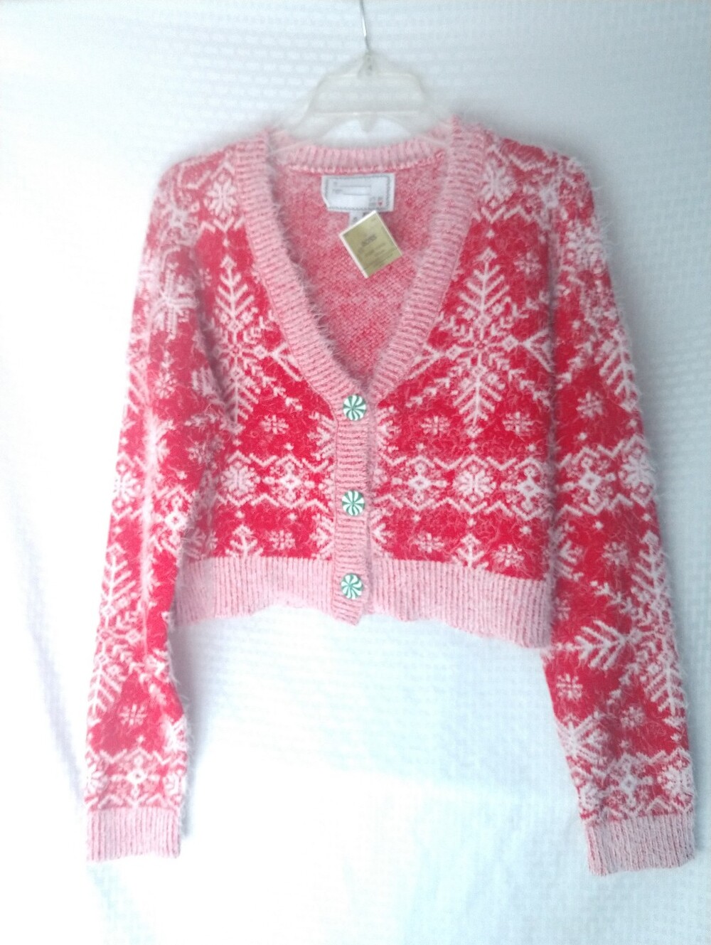 NEW Adorable Christmas Sweater CROP CROPPED Holiday Red White NWT Size XL